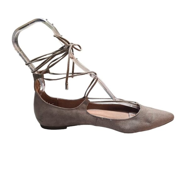 Steve Madden Taupe Lecrew Pointed Toe Ghillie Flat Sz 8 - Picture 2 of 8